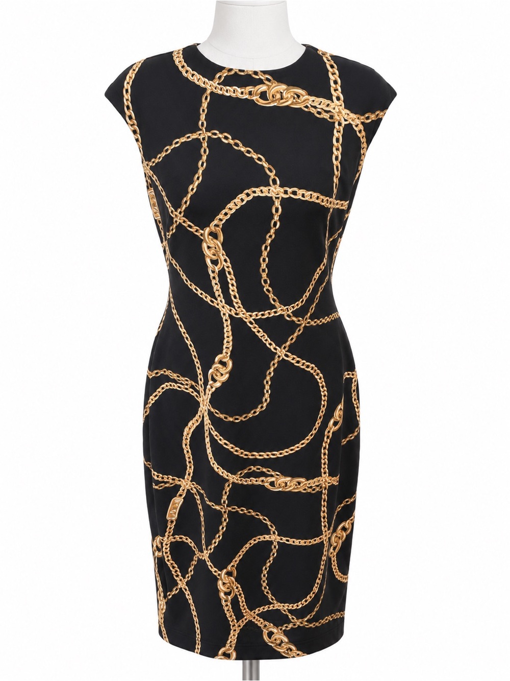 Lauren Ralph Lauren Black Gold Chain Print Sheath Dress